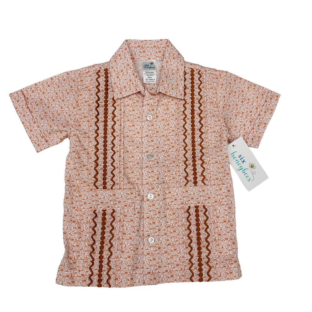 NWT Six Honeybees Size 10 Orange Gameday Guayabera Shirt